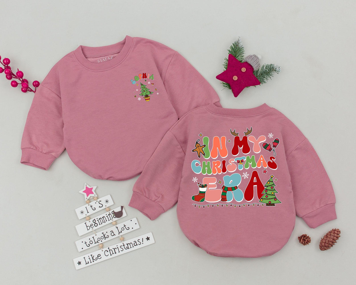 Groovy Christmas Bubble Romper – Personalized First Holiday Outfit