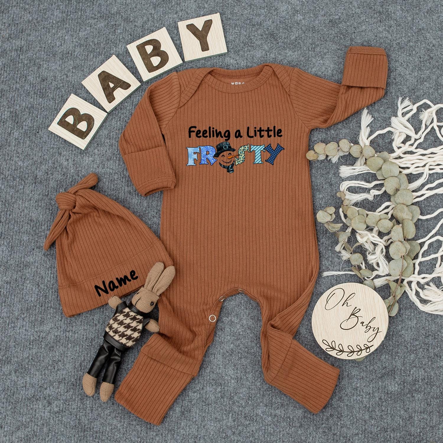 Feeling Frosty Baby Bodysuit Winter Outfit, Holiday Baby Boy Girl Newborn Gift, Long Sleeve Tee