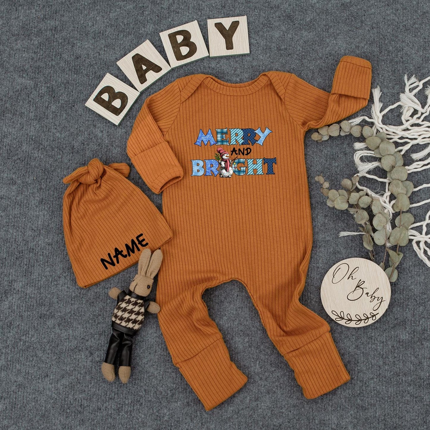 Merry and Bright Snowman Baby Bodysuit First Christmas Outfit Blue Plaid Polka Dot Holiday Clothes Newborn Gift Coming Home Outfit Xmas Long Sleeve 139