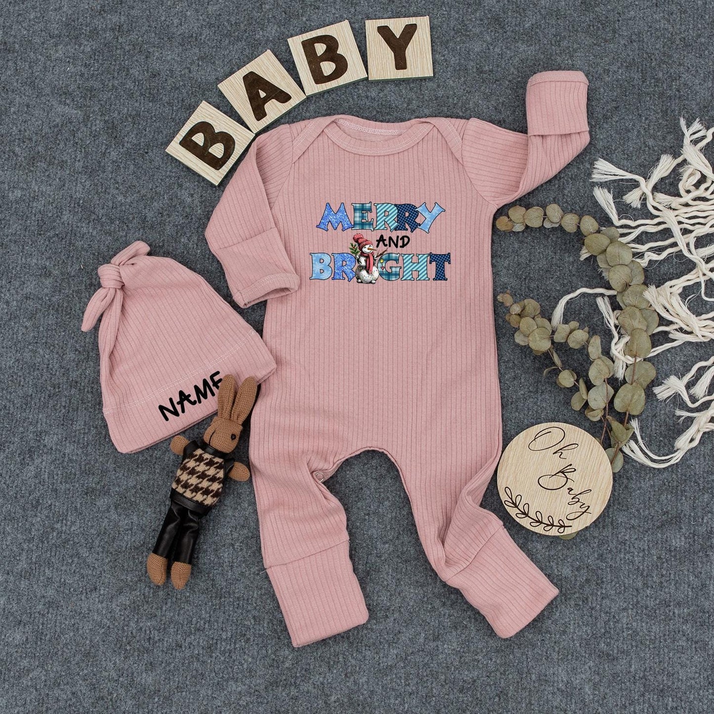 Merry and Bright Snowman Baby Bodysuit First Christmas Outfit Blue Plaid Polka Dot Holiday Clothes Newborn Gift Coming Home Outfit Xmas Long Sleeve 139