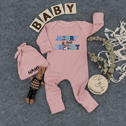 Merry and Bright Snowman Baby Bodysuit First Christmas Outfit Blue Plaid Polka Dot Holiday Clothes Newborn Gift Coming Home Outfit Xmas Long Sleeve 139