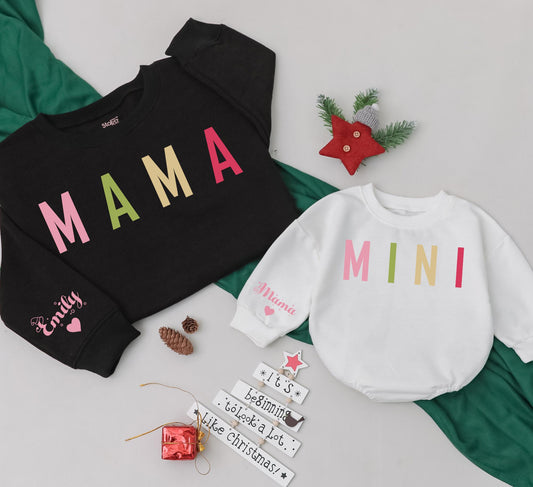 Personalized Pastel Mama Mini Matching Sweatshirts Emily Sleeve Heart Cozy Family Outfits Christmas Gift