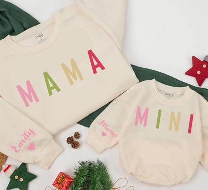 Personalized Pastel Mama Mini Matching Sweatshirts Emily Sleeve Heart Cozy Family Outfits Christmas Gift
