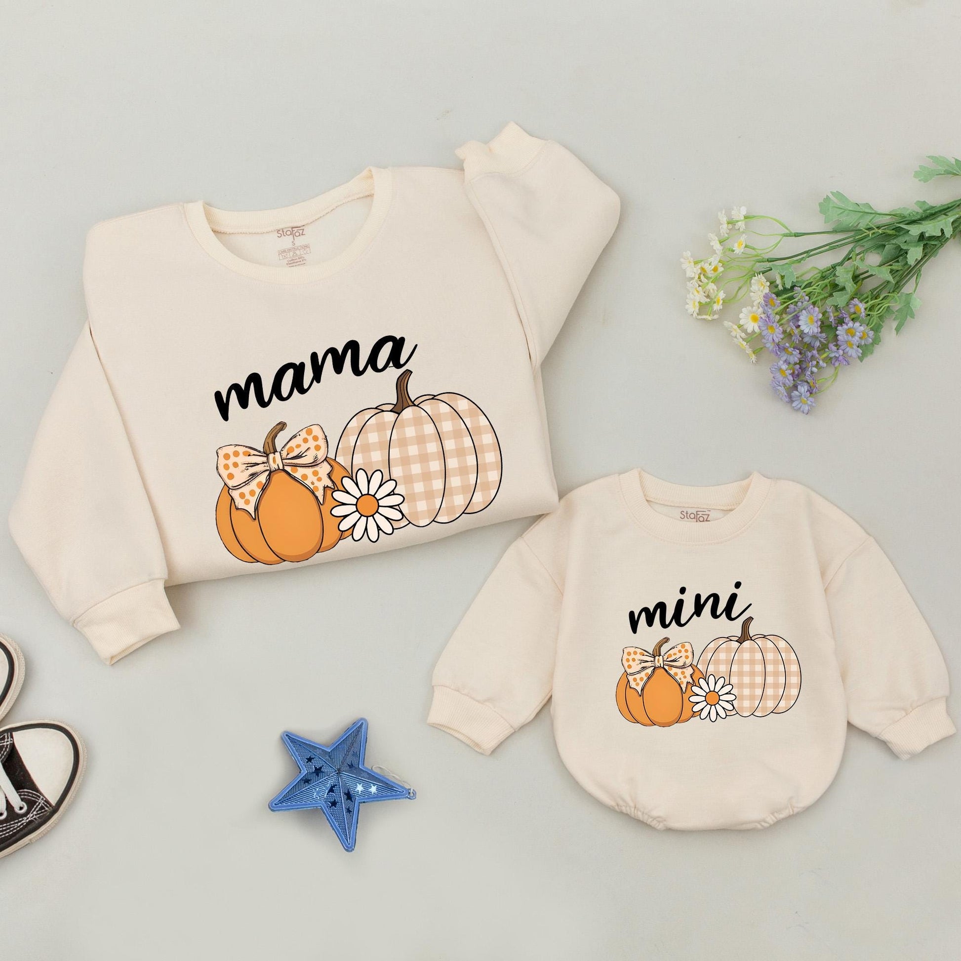 Mama and Mini Pumpkin Sweatshirt Set – Retro Fall Matching Outfit