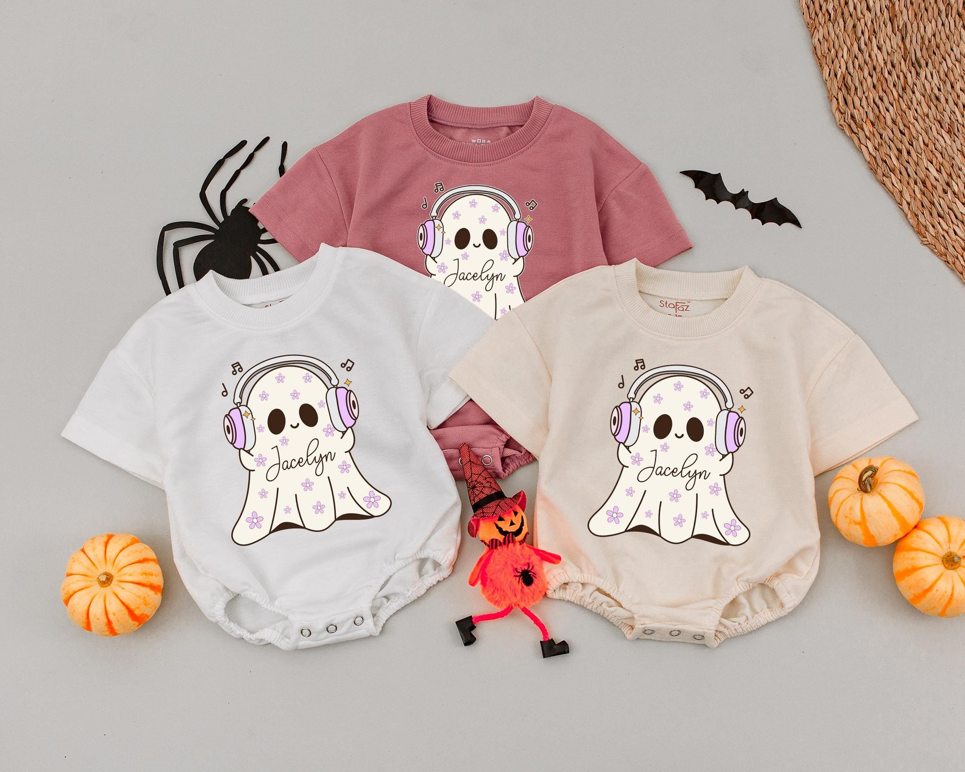 Personalized Cute Ghost Baby Romper - Halloween Fall Outfit Gift