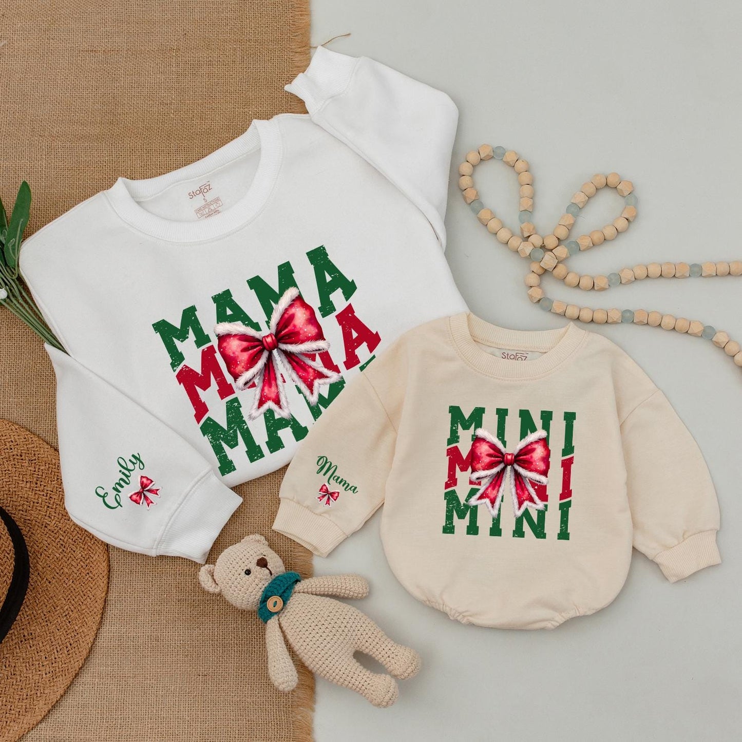 Matching Mama & Mini Christmas Sweaters, Baby Bodysuit Gift Set