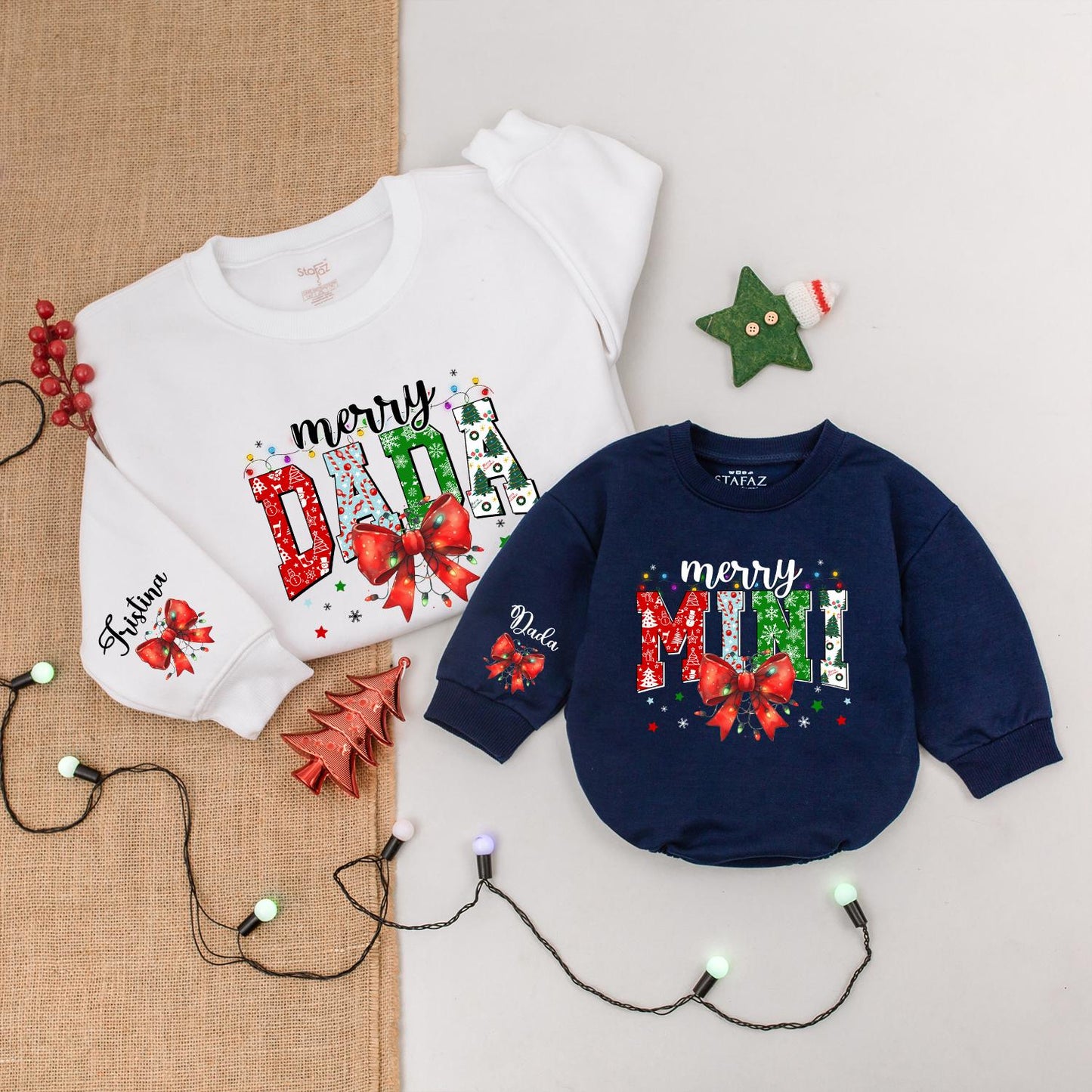 Matching Dad & Son Christmas Sweaters, Baby Bodysuit & Romper Set