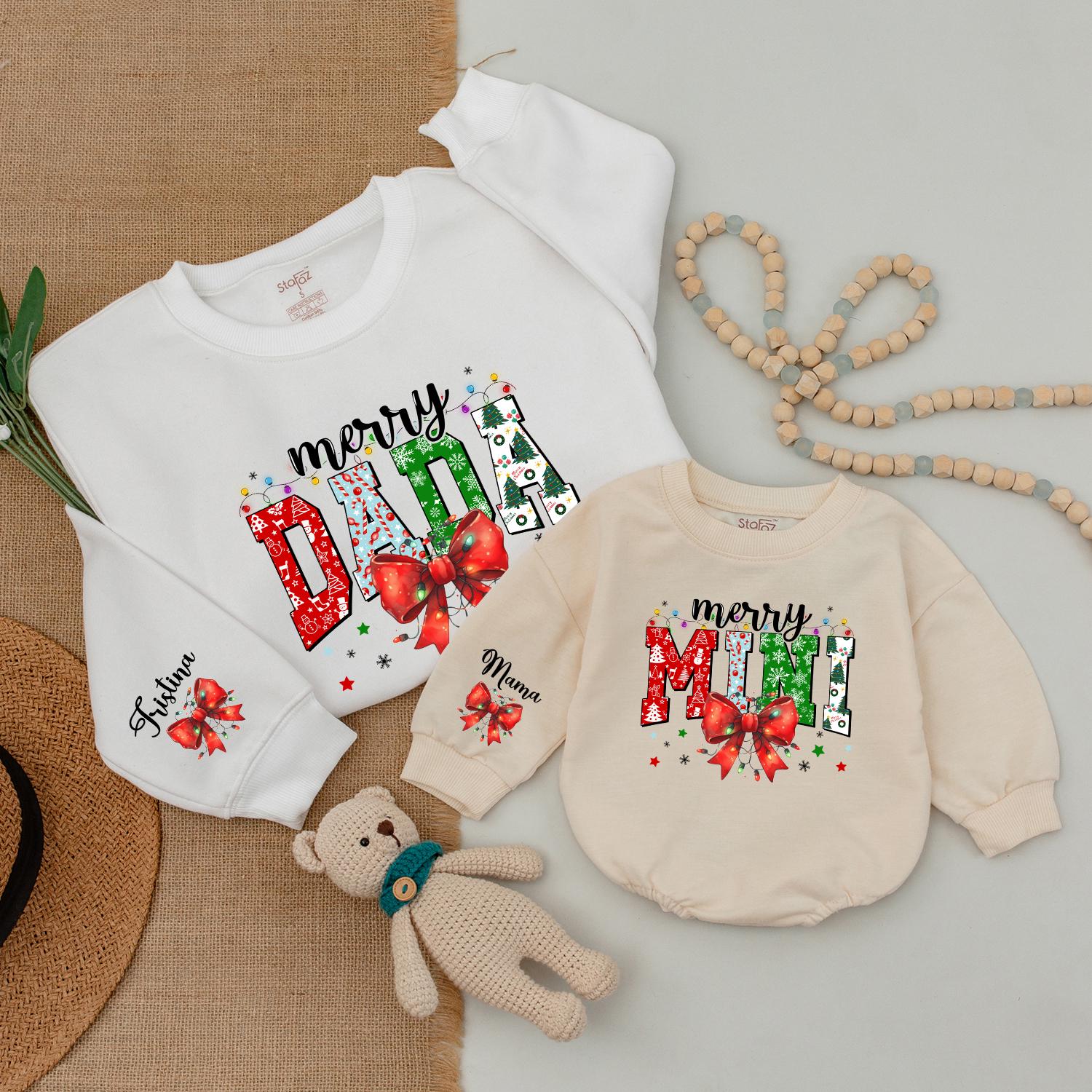 Matching Dad & Son Christmas Sweaters, Baby Bodysuit & Romper Set