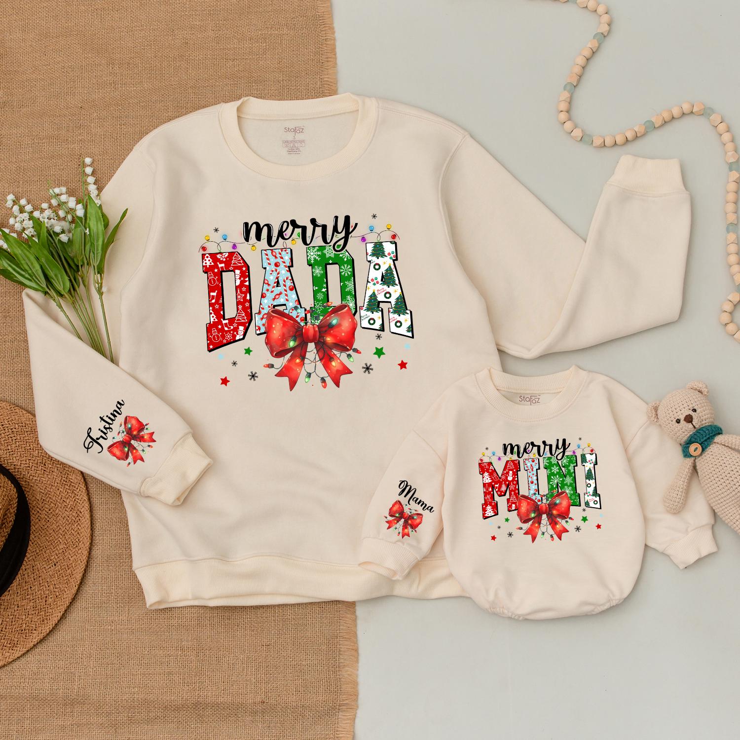 Matching Dad & Son Christmas Sweaters, Baby Bodysuit & Romper Set