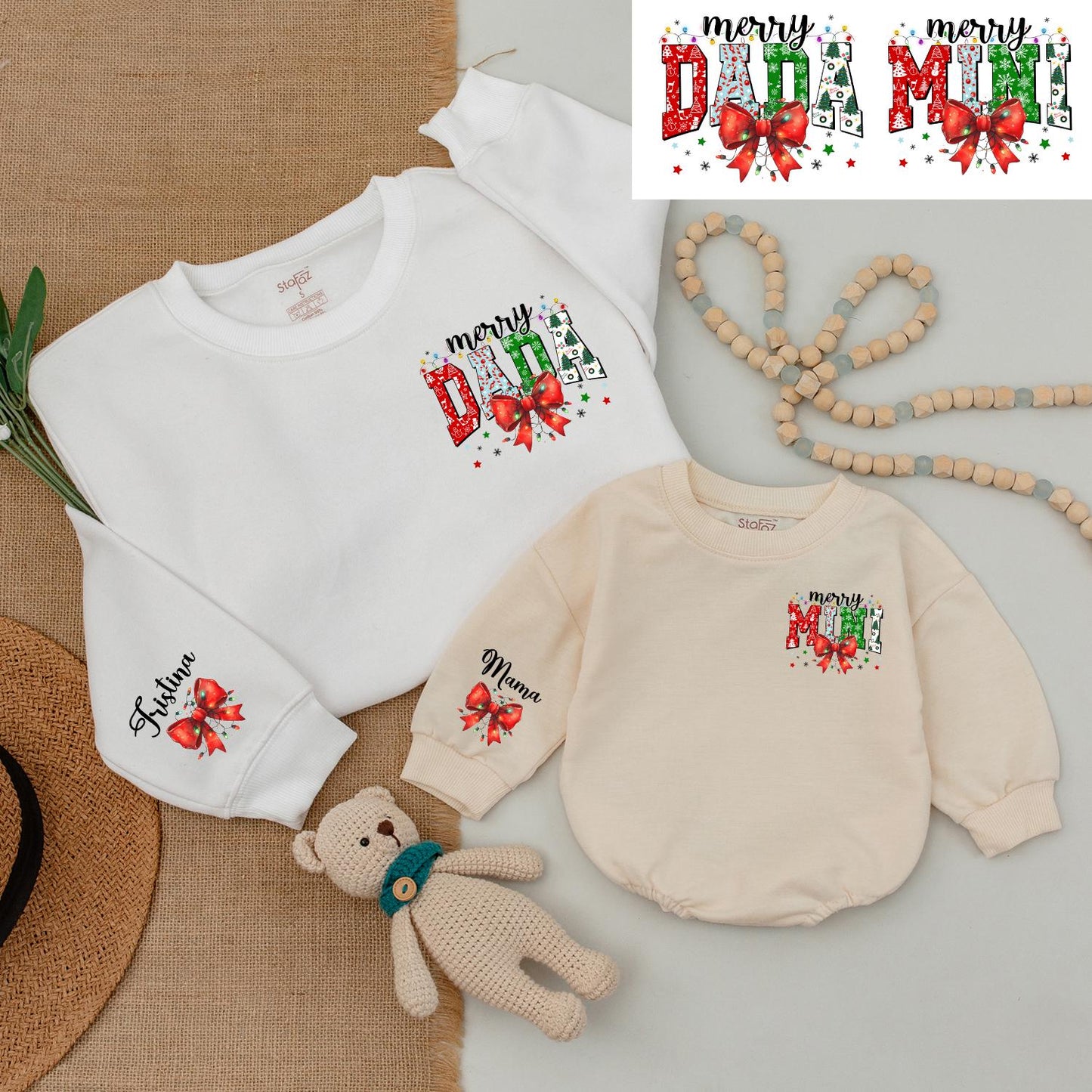 Matching Family Christmas Outfits: Dad & Son Sweaters, Baby Romper