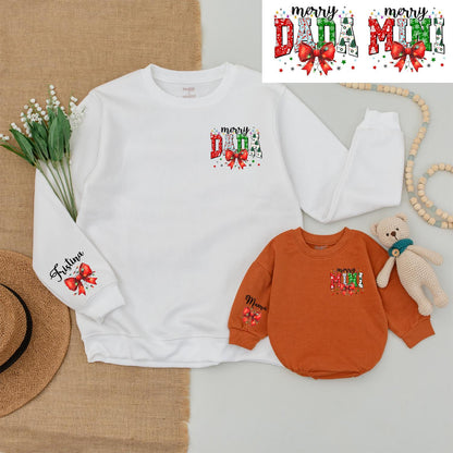 Matching Family Christmas Outfits: Dad & Son Sweaters, Baby Romper