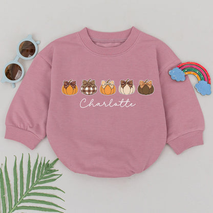 Retro Pumpkin Romper with Custom Name – Perfect Fall Baby Gift