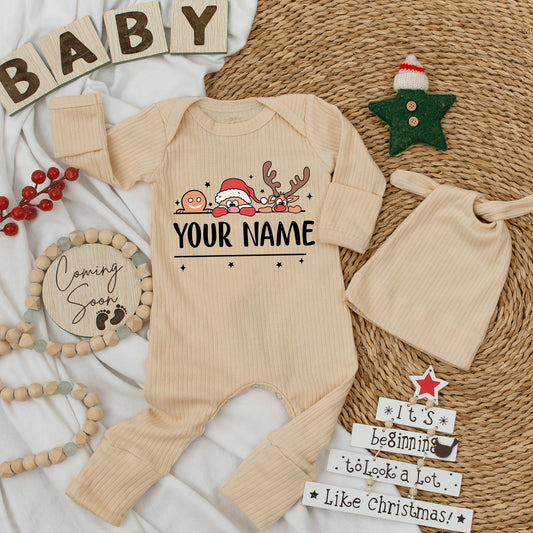 Personalized Christmas Reindeer Romper: Custom Name Holiday Outfit, Soft Newborn Going Home Gift for Baby Boys & Girls, Santa & Gingerbread, Xmas Clothes