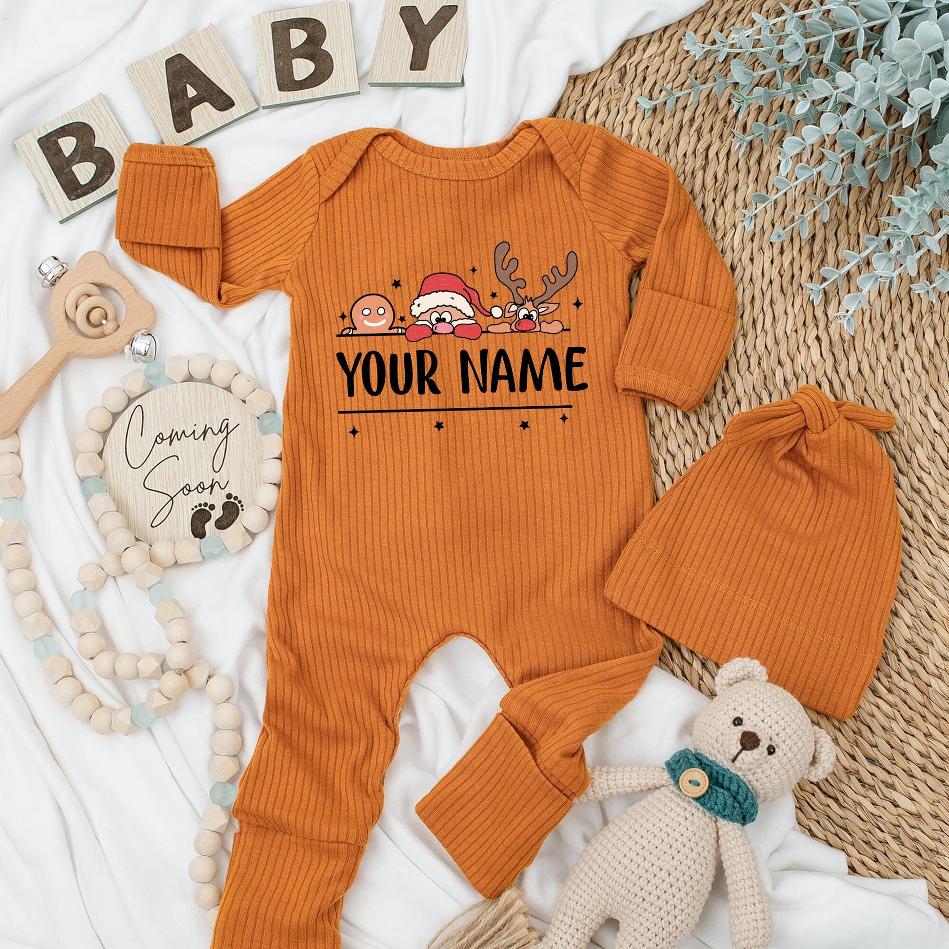 Personalized Christmas Reindeer Romper: Custom Name Holiday Outfit, Soft Newborn Going Home Gift for Baby Boys & Girls, Santa & Gingerbread, Xmas Clothes