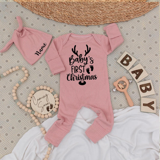 Baby's First Christmas Romper - Soft Newborn Outfit with Antlers & Footprints, Holiday Gift for Boys & Girls, Cute Going Home Outfit 135char