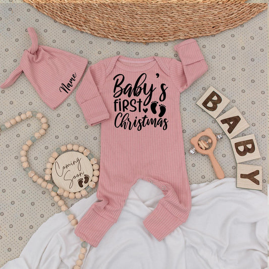 Baby's First Christmas Romper - Soft Newborn Going Home Outfit with Minimalist Footprints, Modern Holiday Bodysuit, Unisex Christmas Gift 138