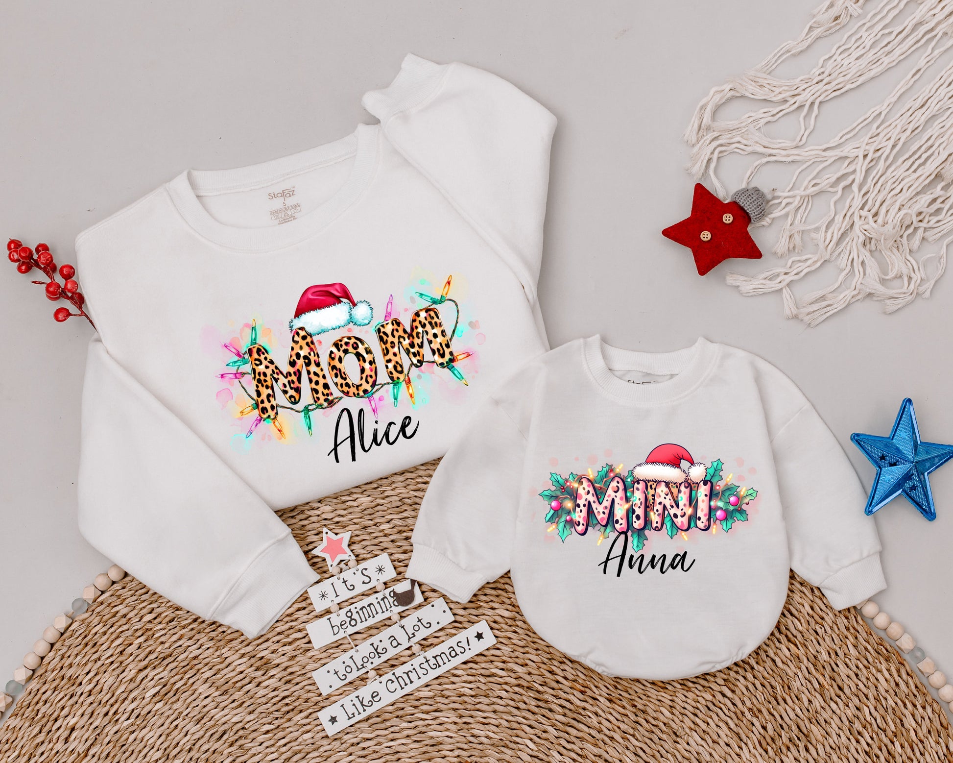 Custom Mom & Baby Christmas Sweatshirt Matching Family Shirt Set