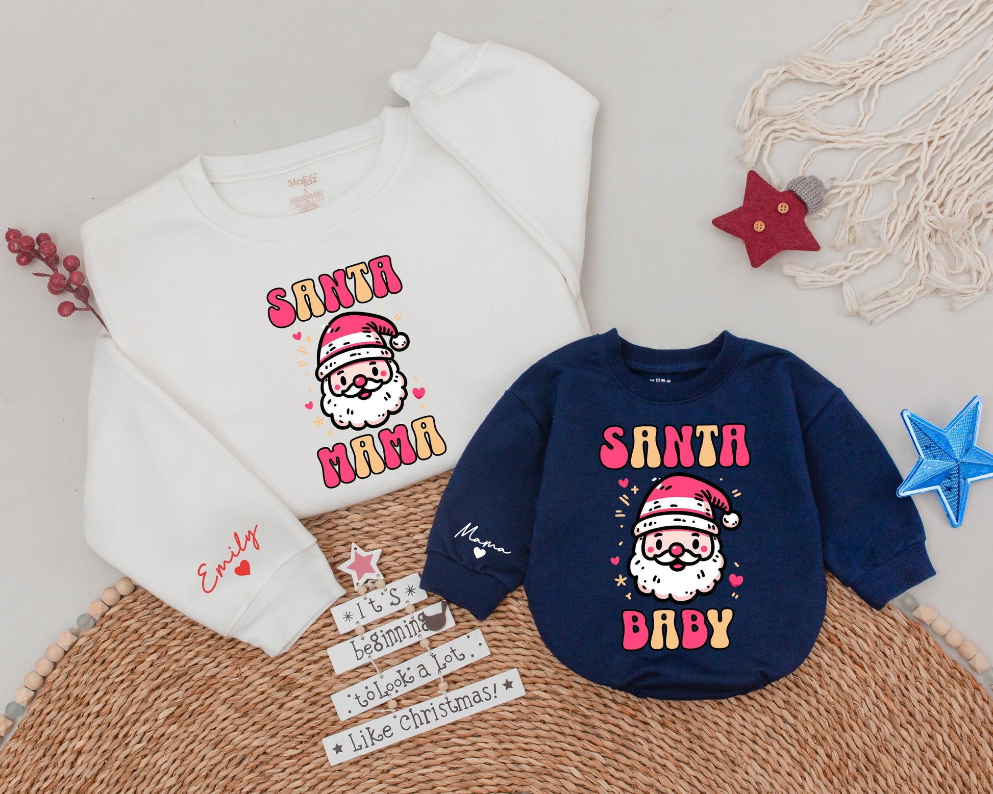 Matching Custom Santa Sweatshirts: Mama & Mini Christmas Outfit