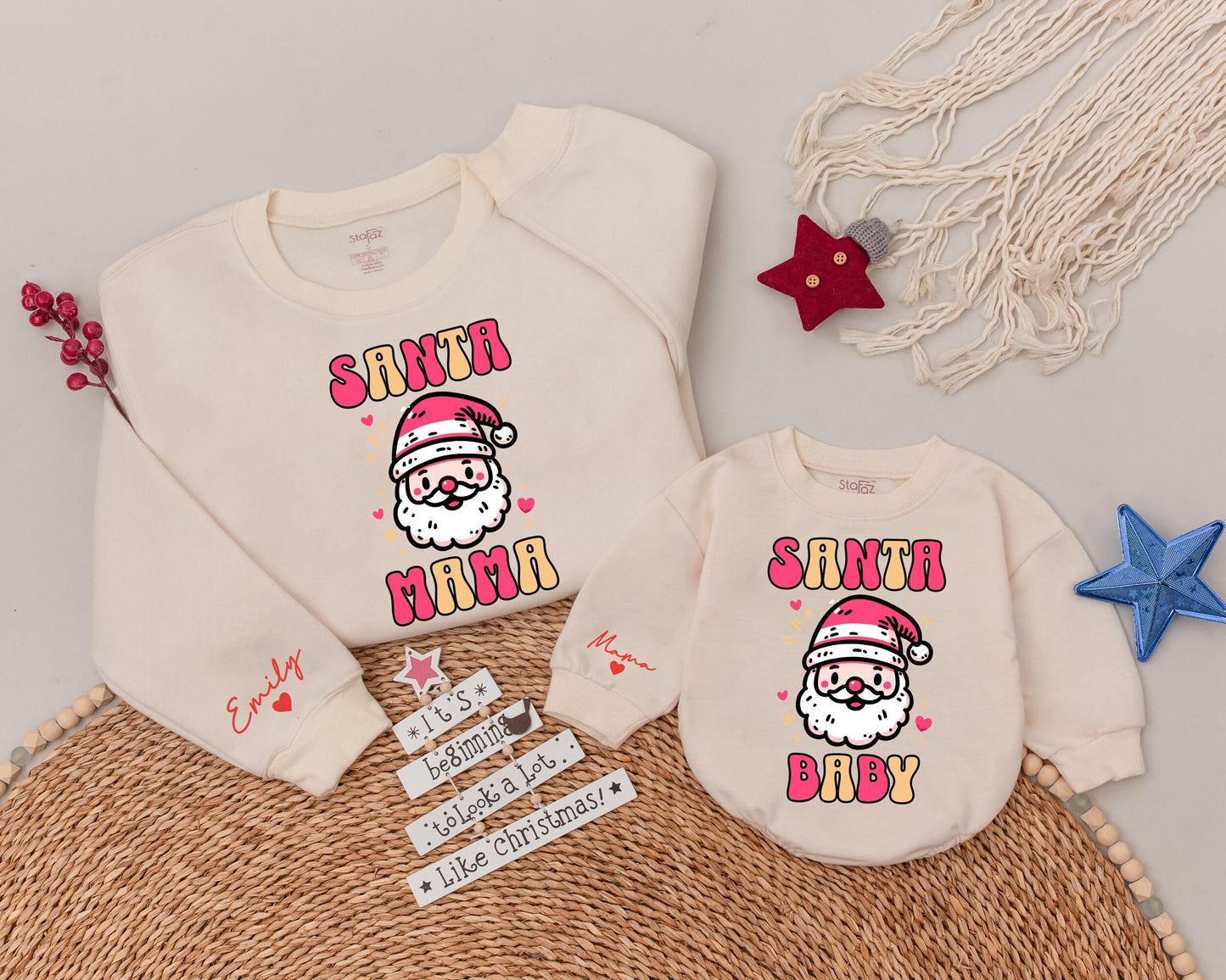 Matching Custom Santa Sweatshirts: Mama & Mini Christmas Outfit