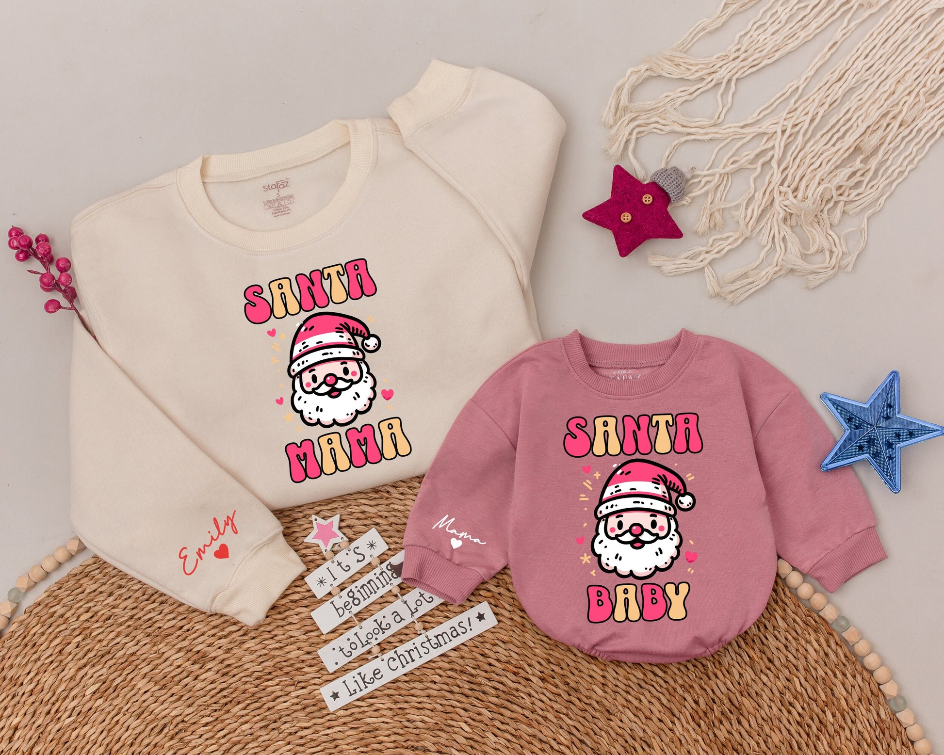 Matching Custom Santa Sweatshirts: Mama & Mini Christmas Outfit