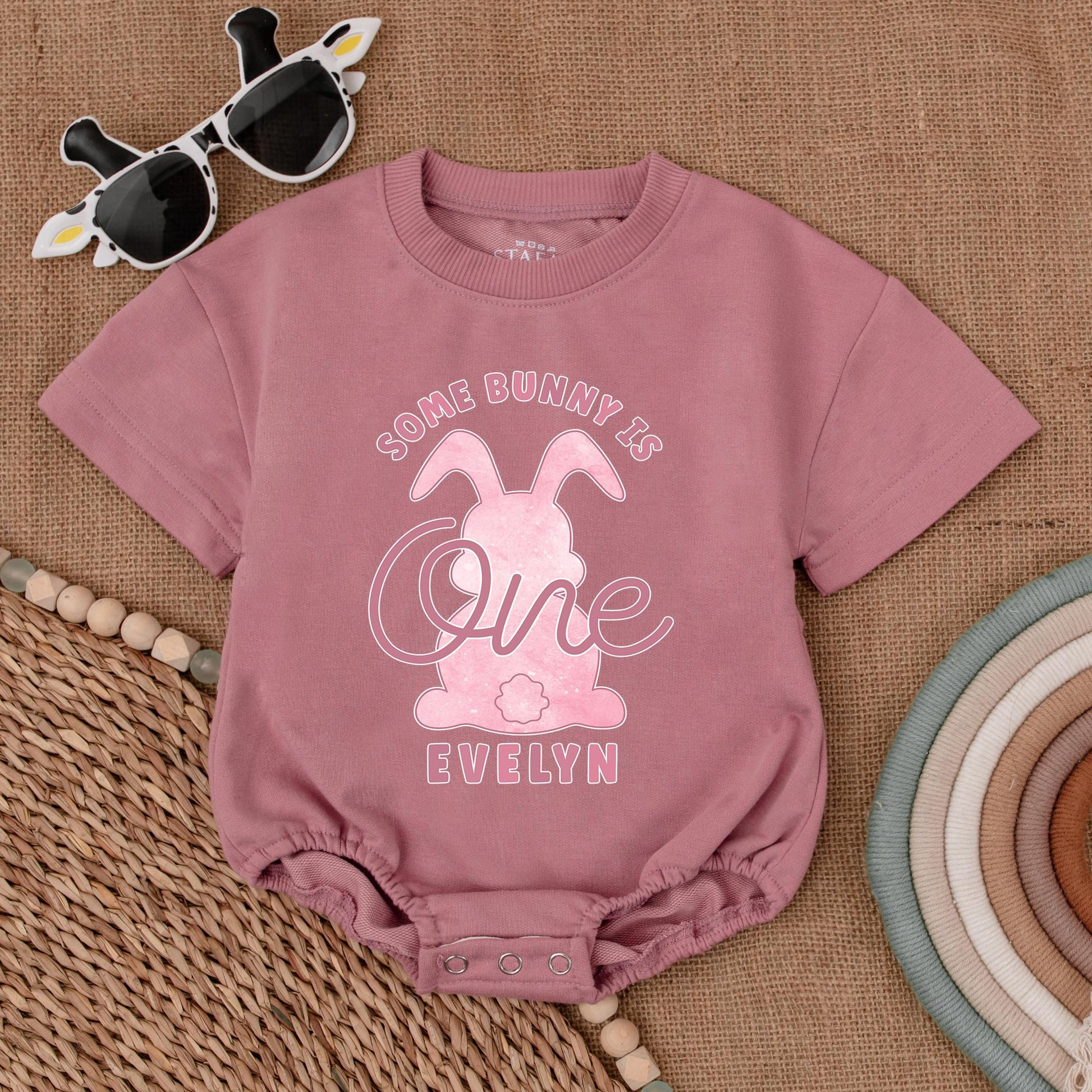 Bunny Themed 1st Birthday Romper, Personalized Baby Gifts, Girl Outfit