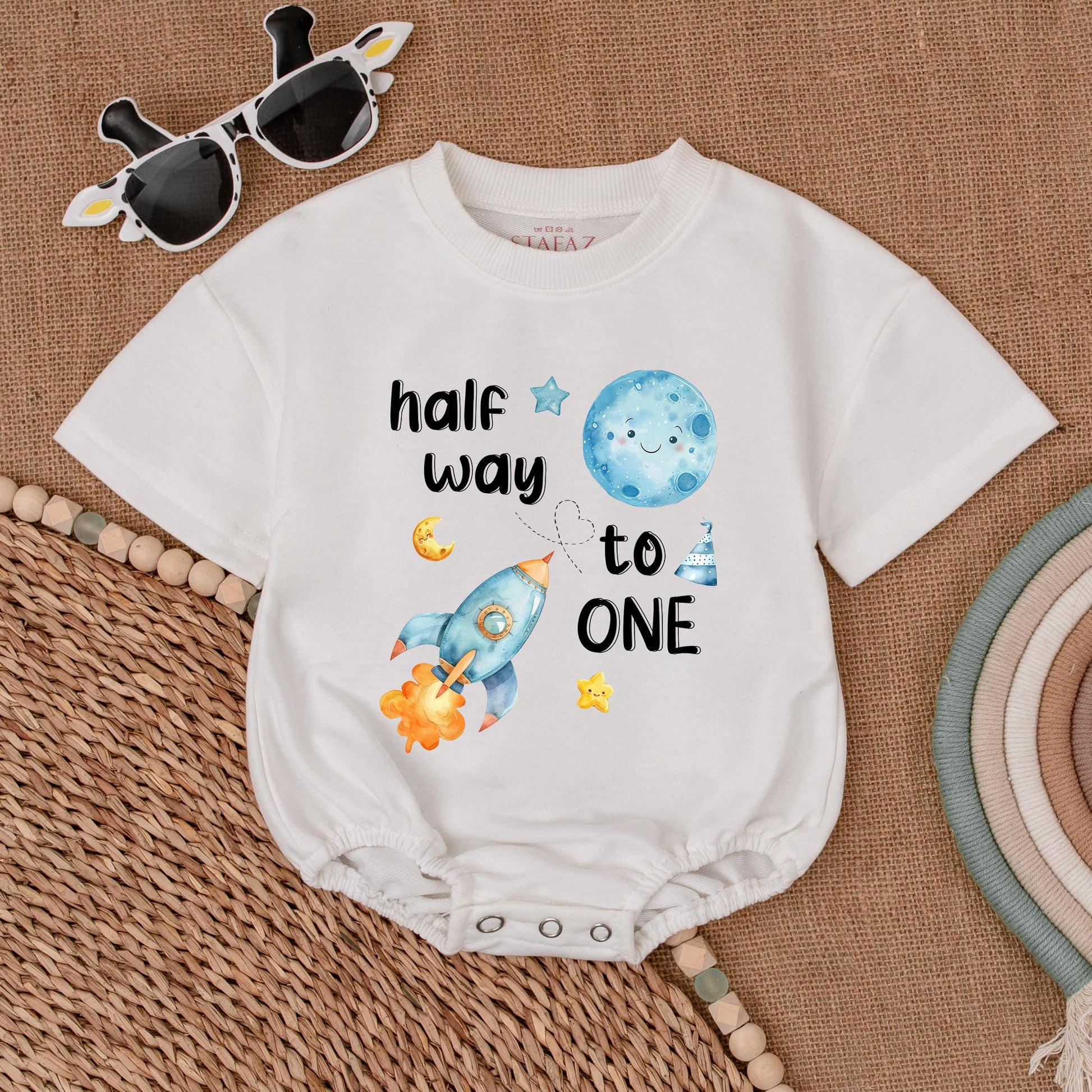 Space-Themed 1/2 Birthday Romper: Unisex Baby Bodysuit Gift