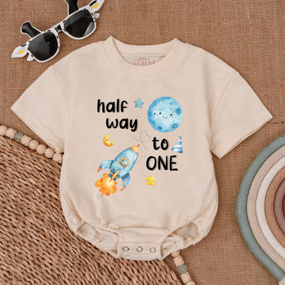 Space-Themed 1/2 Birthday Romper: Unisex Baby Bodysuit Gift