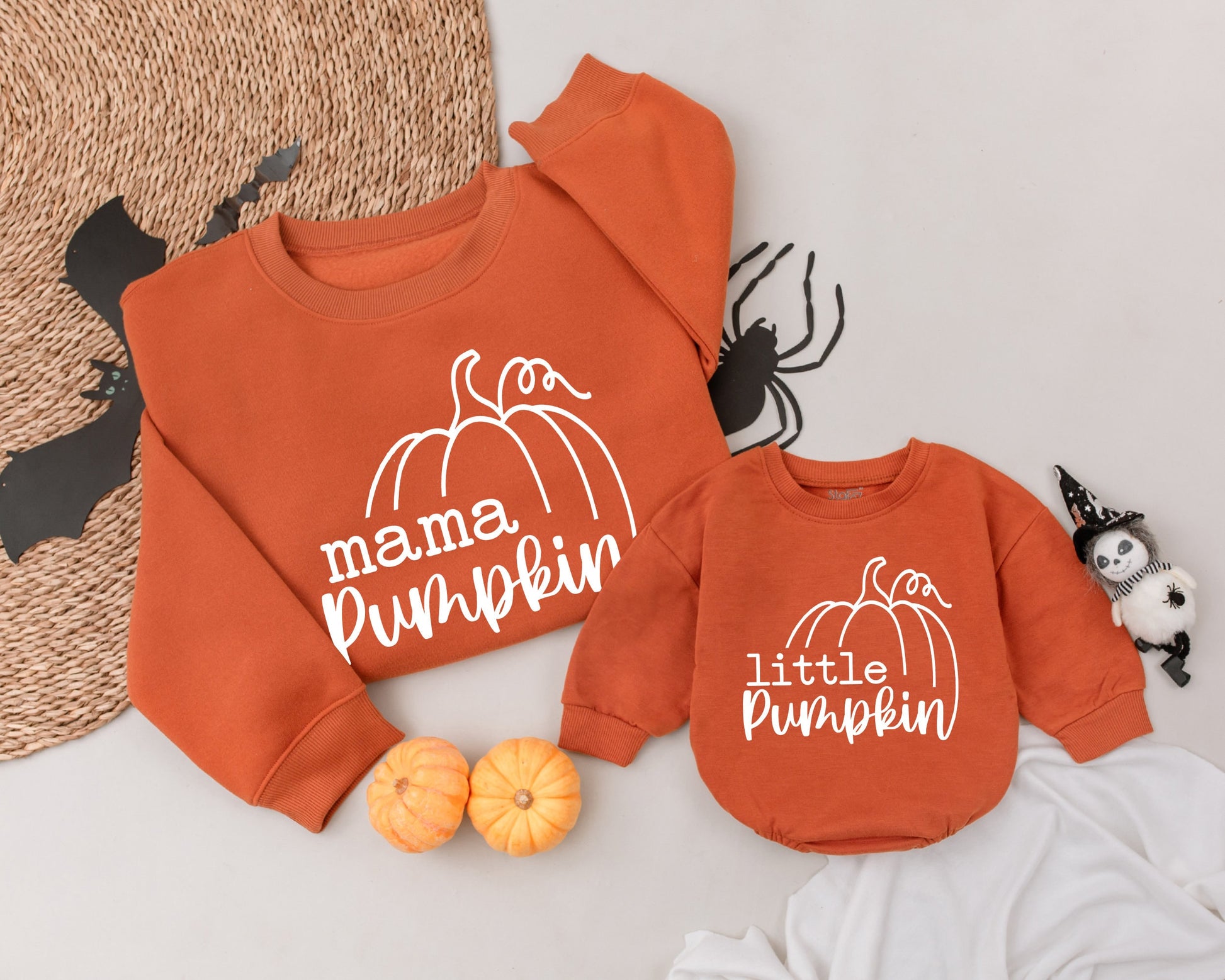 Matching Mama & Little Pumpkin Sweatshirts, Retro Halloween Family Outfits, Mommy and Me, Fall Gift, Baby/Toddler, Cute & Festive
