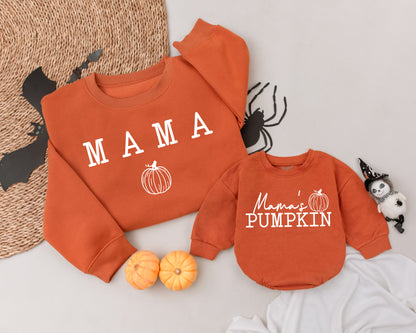 Retro Mommy & Me Pumpkin Sweatshirts, Fall Family Halloween Outfit