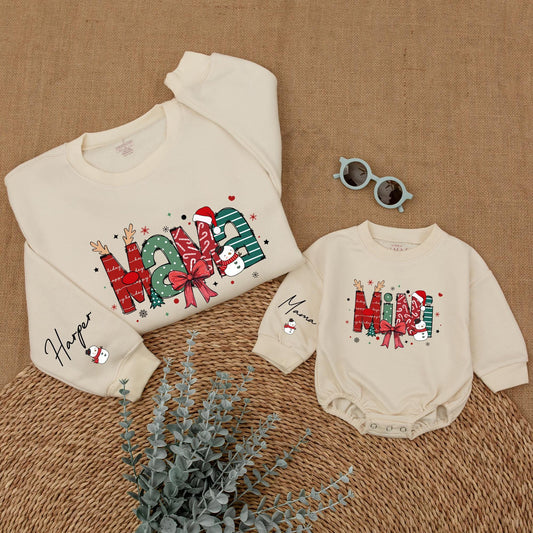 Custom Christmas Mama and Mini Sweatshirts with Festive Holiday Snowmen Snowflakes Trees Whimsical Cheerful Family Outfits Soft Warm Gifts