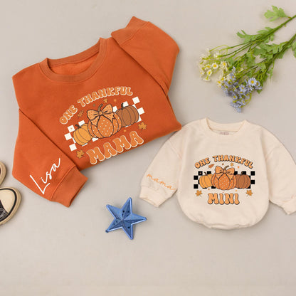 Retro Mama & Mini Pumpkin Thanksgiving Matching Shirt Gift Set