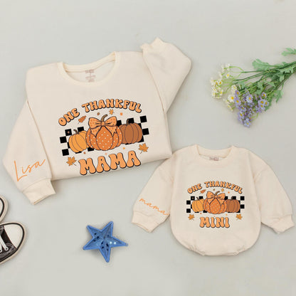 Retro Mama & Mini Pumpkin Thanksgiving Matching Shirt Gift Set