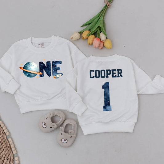 Space-Themed 1st Birthday Sweatshirt | One Trip Around the Sun