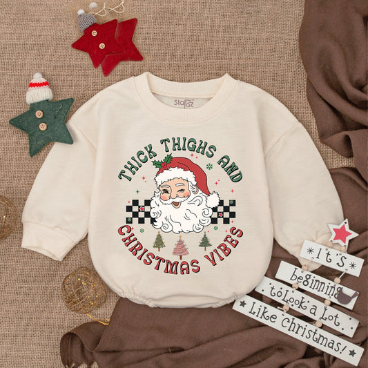 Retro Santa Baby Romper - My First Christmas Gift Bodysuit