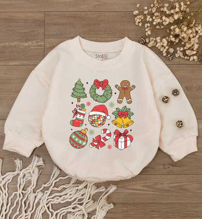 Vintage Christmas Bubble Romper - Baby's 1st Holiday Gender Neutral