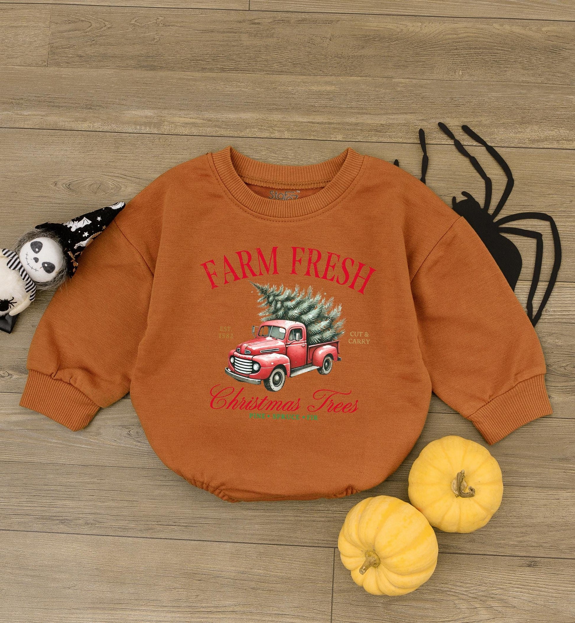 Farm Fresh Christmas Trees Romper: Baby Holiday Outfit, Unisex