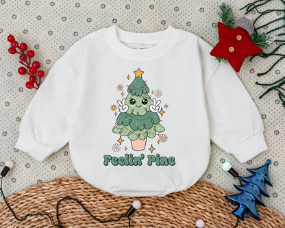 Retro Pine Tree Romper: Vintage Christmas, Baby's First Holiday  