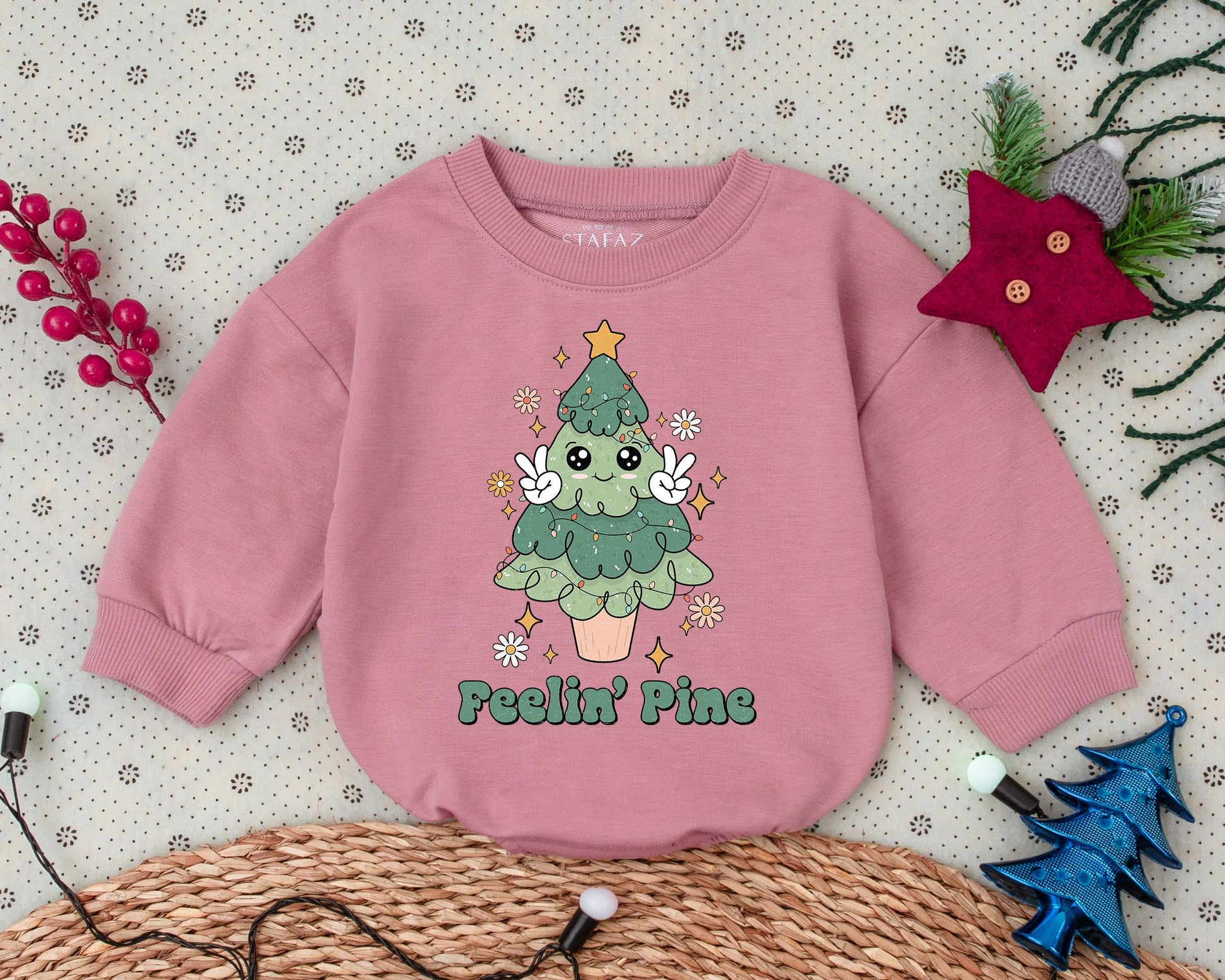 Retro Pine Tree Romper: Vintage Christmas, Baby's First Holiday  