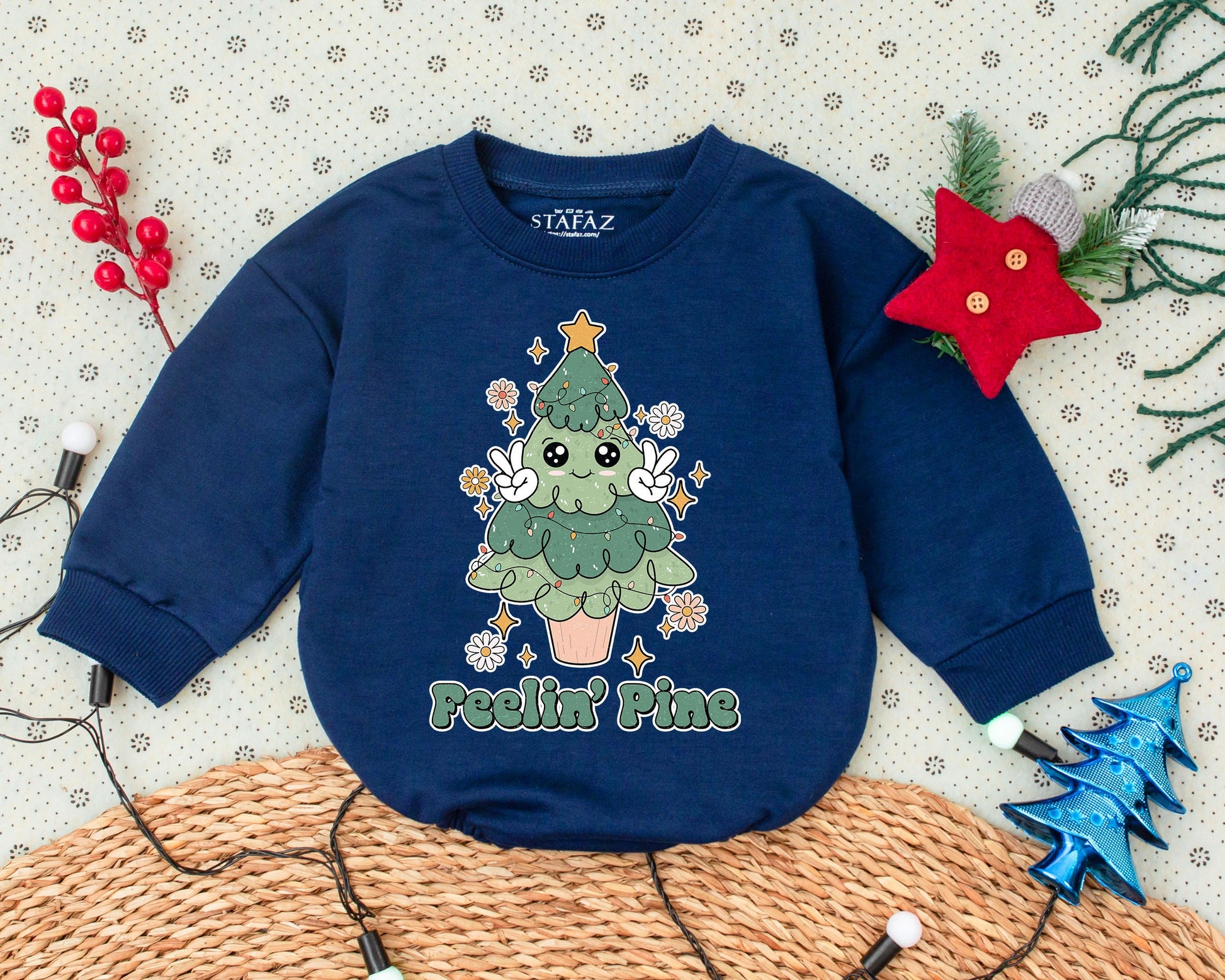 Retro Pine Tree Romper: Vintage Christmas, Baby's First Holiday  