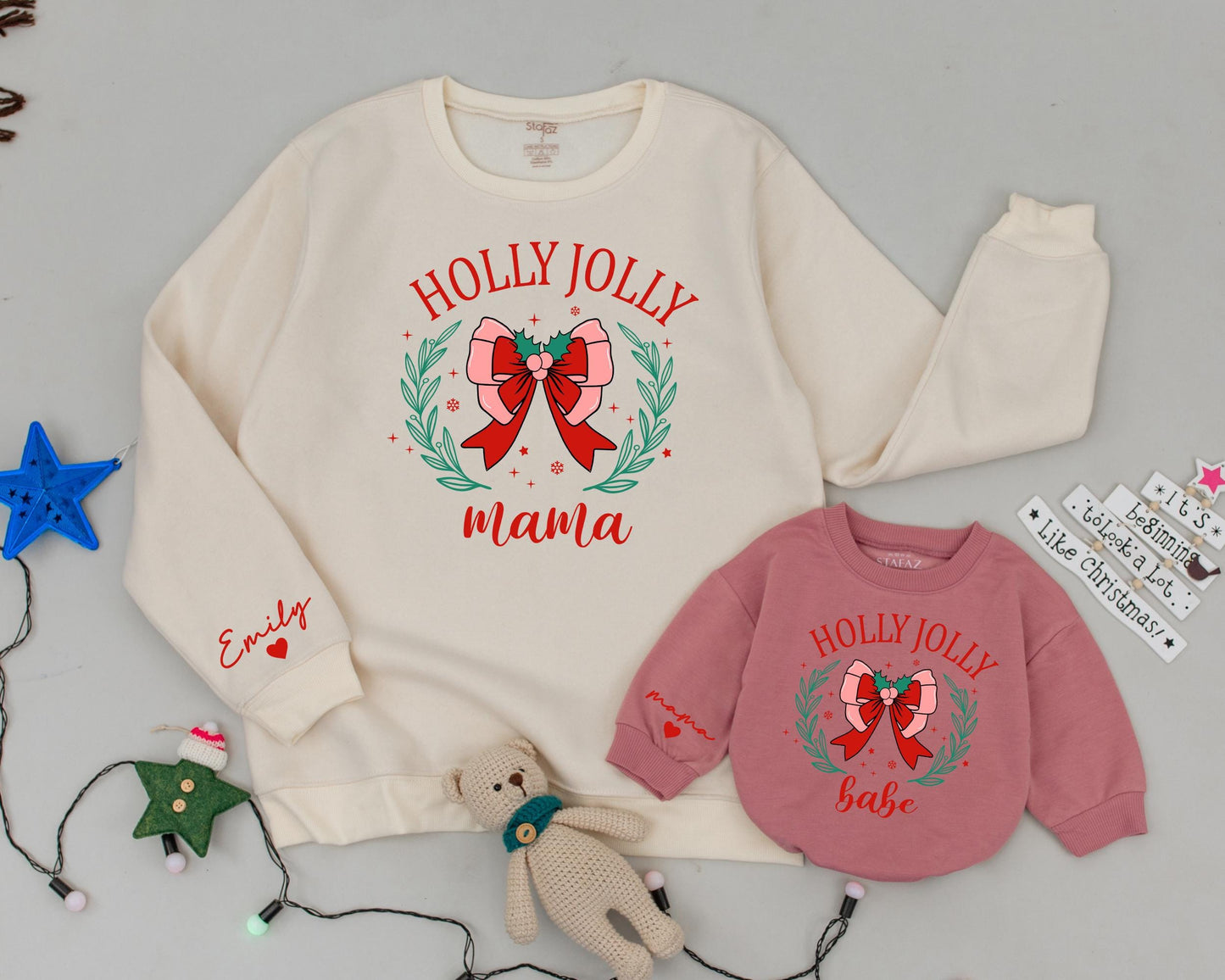 Matching Family Christmas Sweaters: Personalized Mama and Mini    