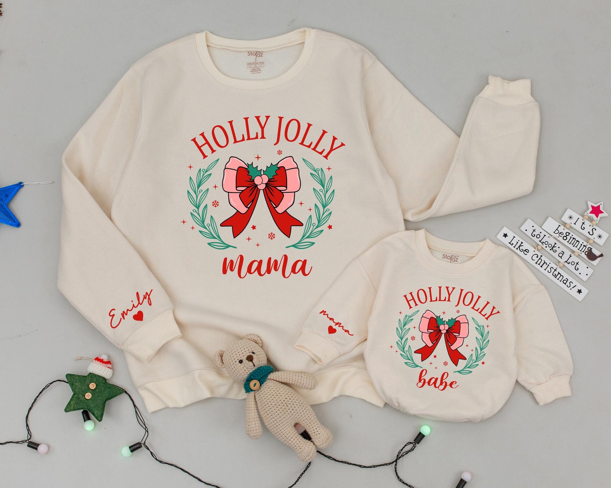 Matching Family Christmas Sweaters: Personalized Mama and Mini    