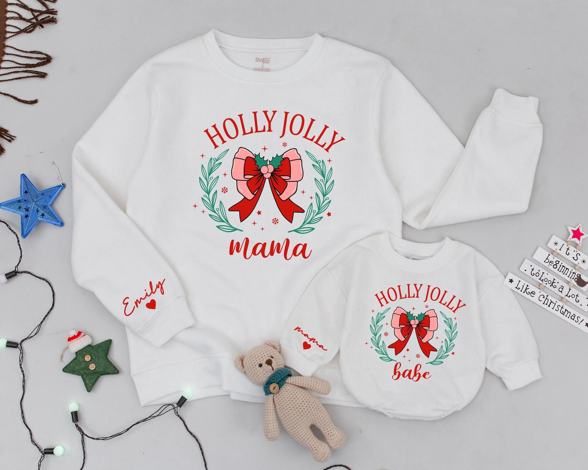 Matching Family Christmas Sweaters: Personalized Mama and Mini    