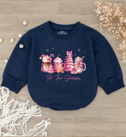 Holiday Baby Outfit: Pink Bow Romper & Family Sweatshirt Set