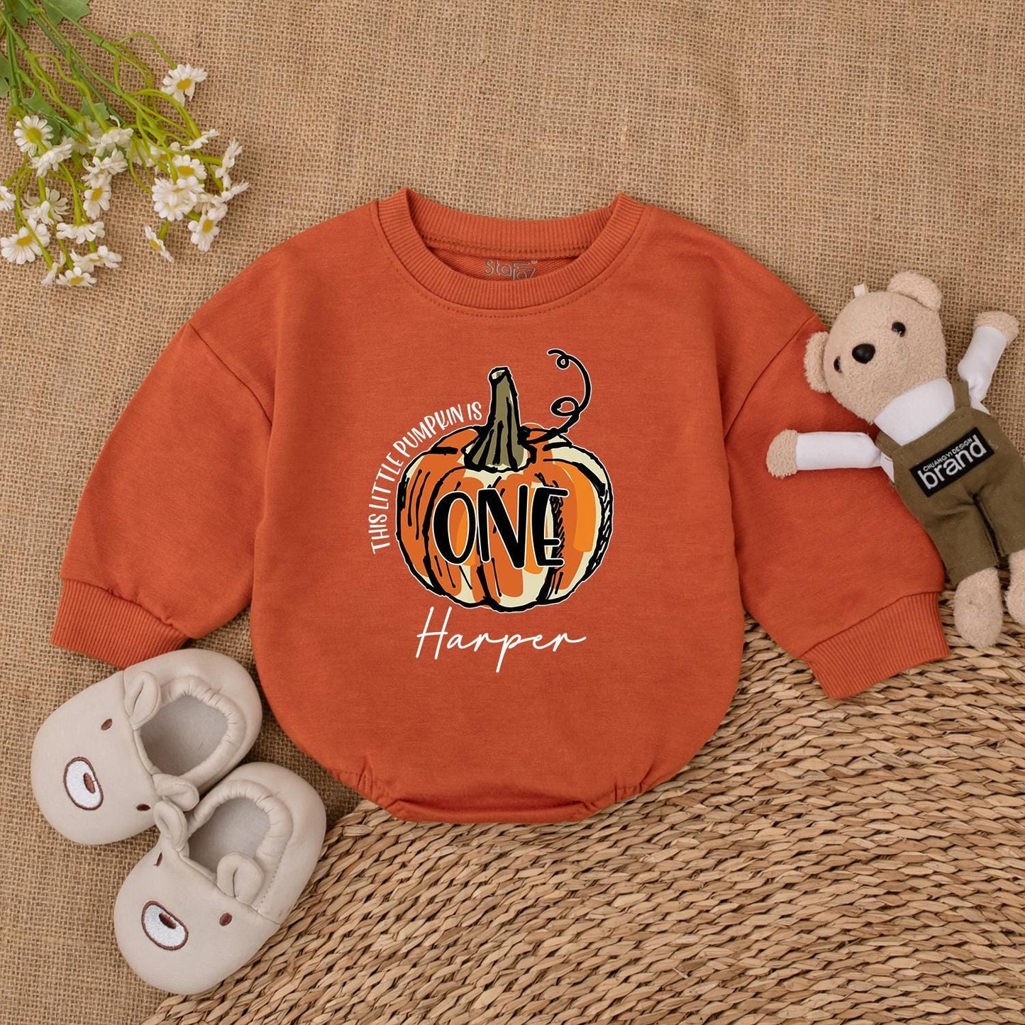 Pumpkin First Birthday Outfit, Personalized Fall Baby Romper