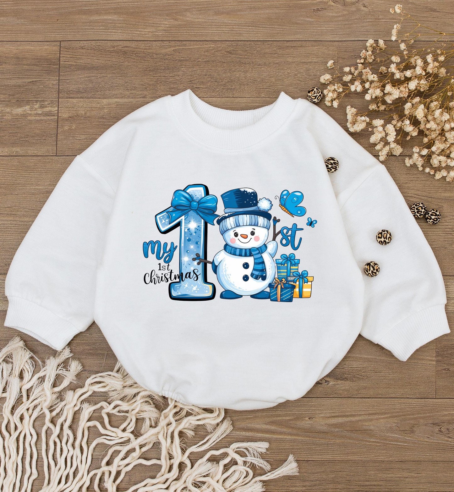 Baby’s 1st Christmas Bodysuit Romper - Cute Snowman Outfit Gift