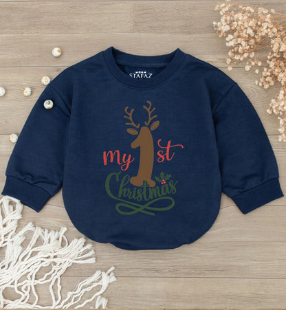 Baby's 1st Christmas Outfit: Reindeer Romper & Bodysuit Set