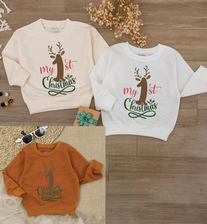 Baby's 1st Christmas Outfit: Reindeer Romper & Bodysuit Set