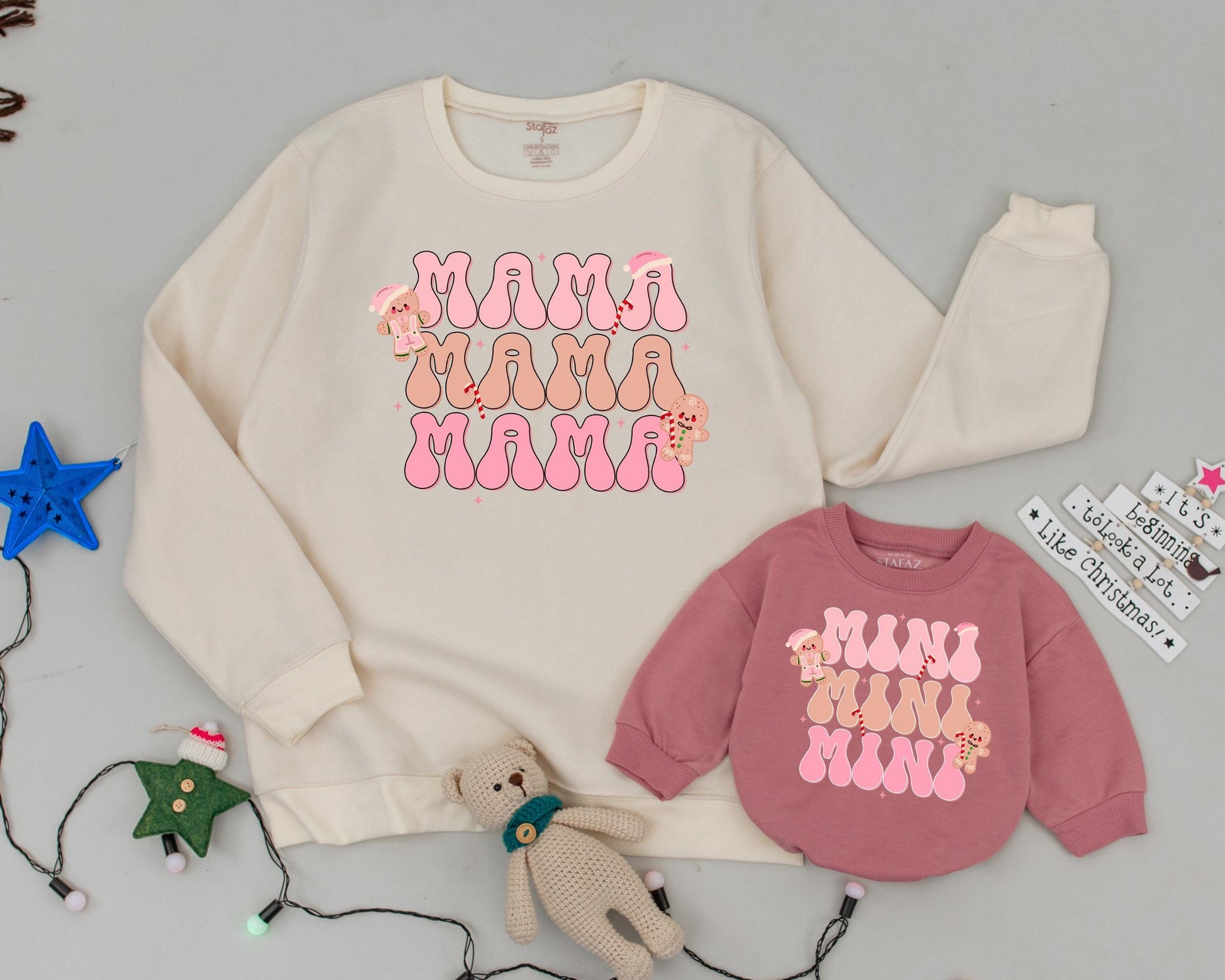 Custom Pink Christmas Sweatshirts: Mommy & Mini Vintage Matching Set