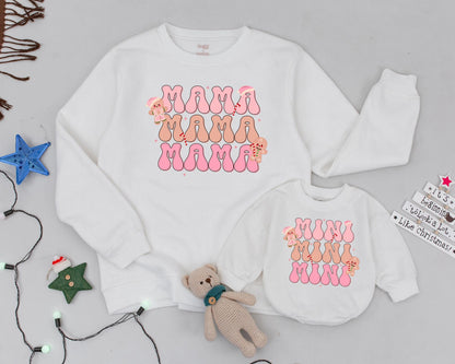 Custom Pink Christmas Sweatshirts: Mommy & Mini Vintage Matching Set