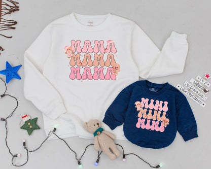 Custom Pink Christmas Sweatshirts: Mommy & Mini Vintage Matching Set